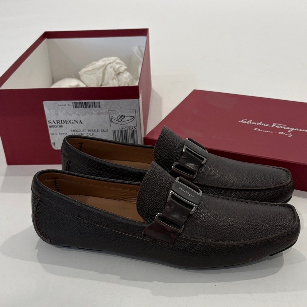 Salvatore Ferragamo Dark Brown Leather Loafers Sardegna US 9.5 with box